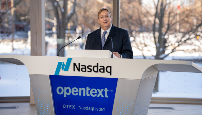 Mark J. Barrenechea, CEO & CTO, represents OpenText in Ottawa, Canada to ring in Friday’s Nasdaq stock market opening bell.